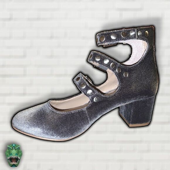 CHARLES by Charles David Dark Lolita Goth Gray Velvet Strappy Buckle Caged Block - Picture 6 of 7